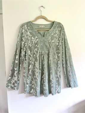 Indigo Soul Sage Semi Sheer Velvet Long Sleeve Top Fairycore Ethereal Whimsical